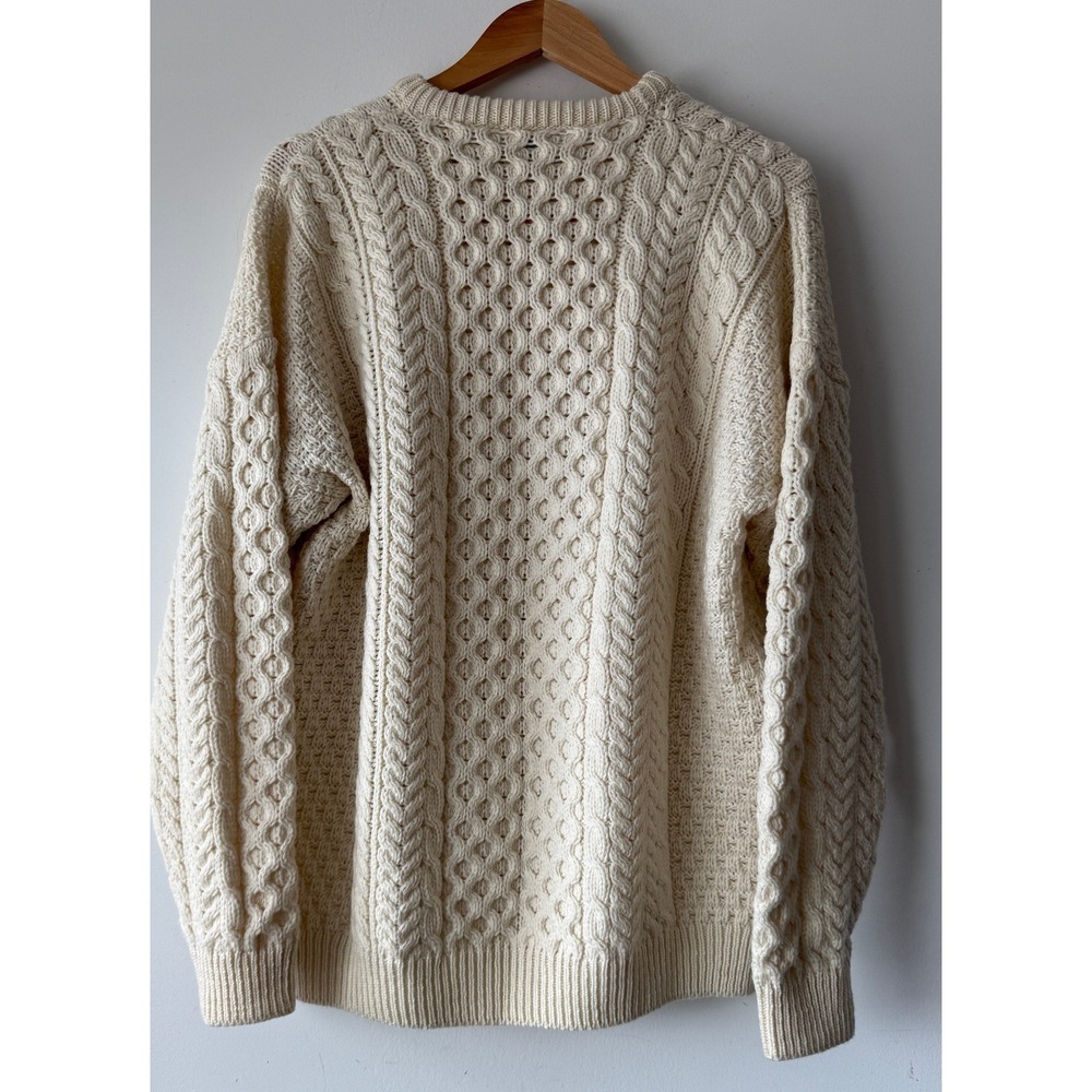 Aran Isles Knitwear Merino Wool Cable Knit Sweater Cream Made in Ireland XL - Picture 2 of 10